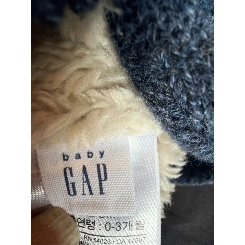 Baby Gap Blue Heather Knit Sherpa Lined Bear Ear Trapper Beanie Hat 0-3M